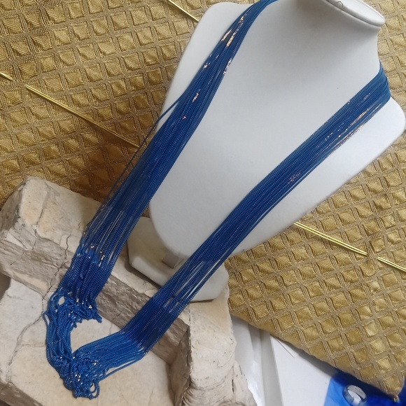 Gold & Blue Never Tangle Chain Necklace - Picture 1 of 6
